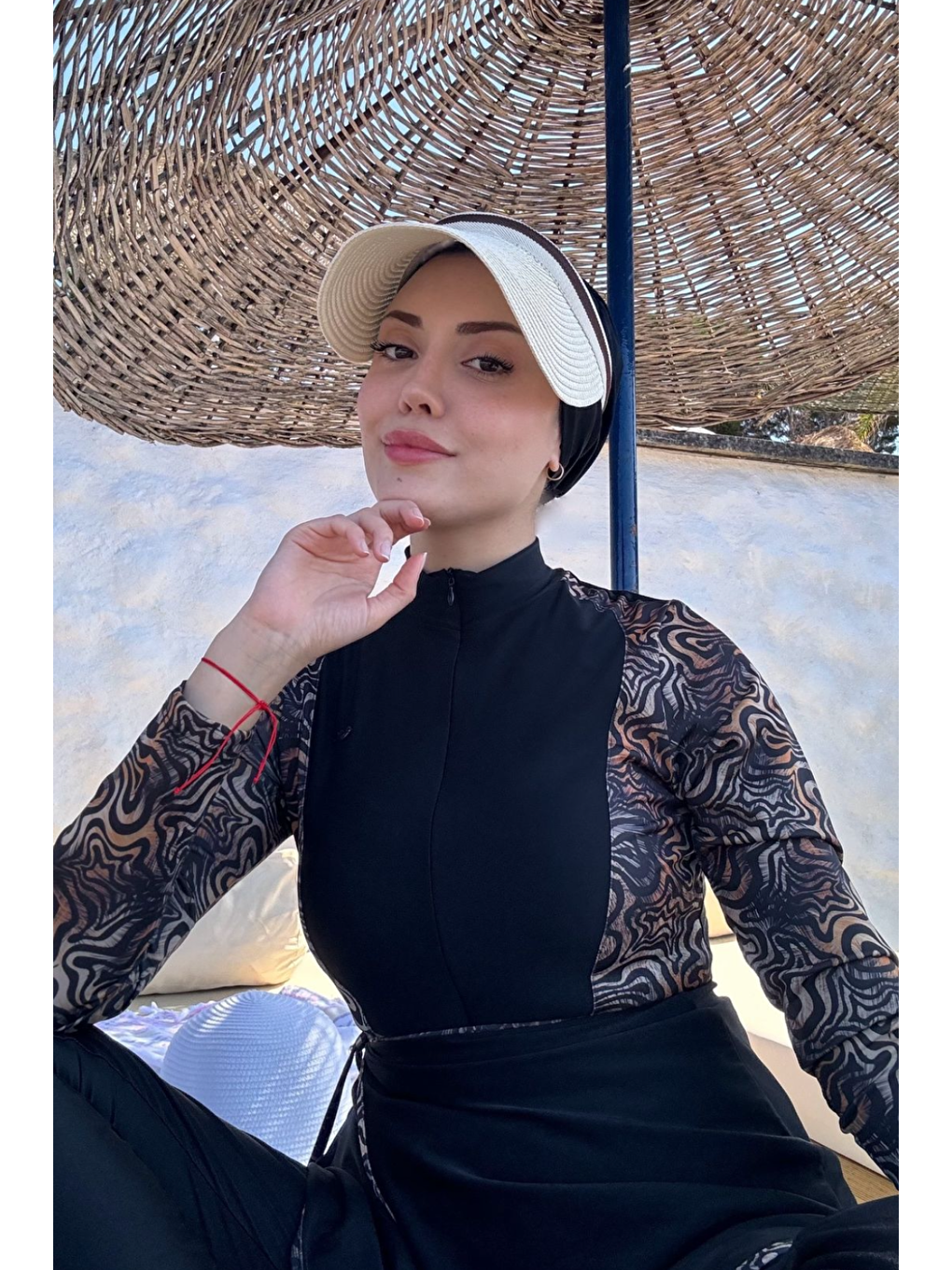 Kahverengi Etekli Taytlı Tam Kapalı Tesettür Mayo C13059 Leopar-2