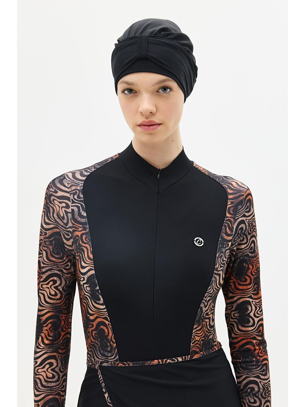 Kahverengi Etekli Taytlı Tam Kapalı Tesettür Mayo C13059 Leopar-3