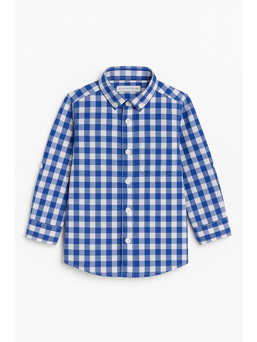 Karışık Erkek Çocuk Mavi Beyaz Kareli Uzun Kollu Pamuklu Gömlek – Cepli Düğmeli