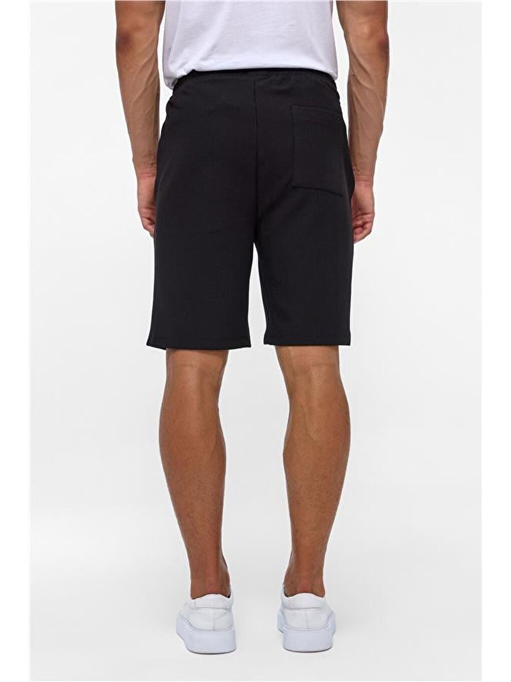 Siyah Regular Armürlü Örme Şort-4