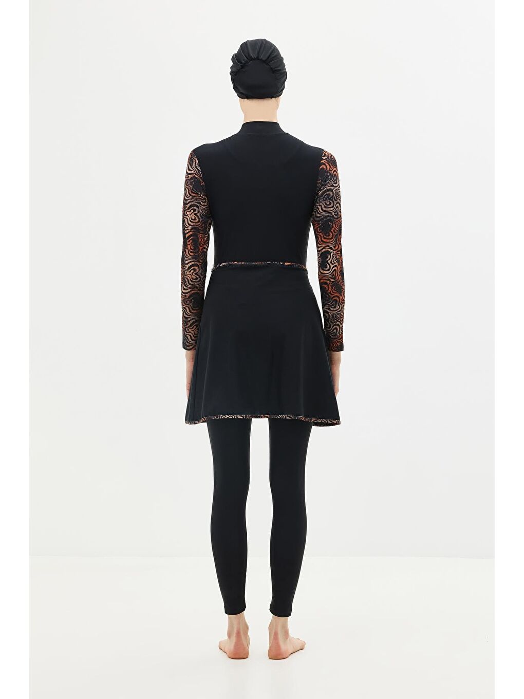 Kahverengi Etekli Taytlı Tam Kapalı Tesettür Mayo C13059 Leopar-5