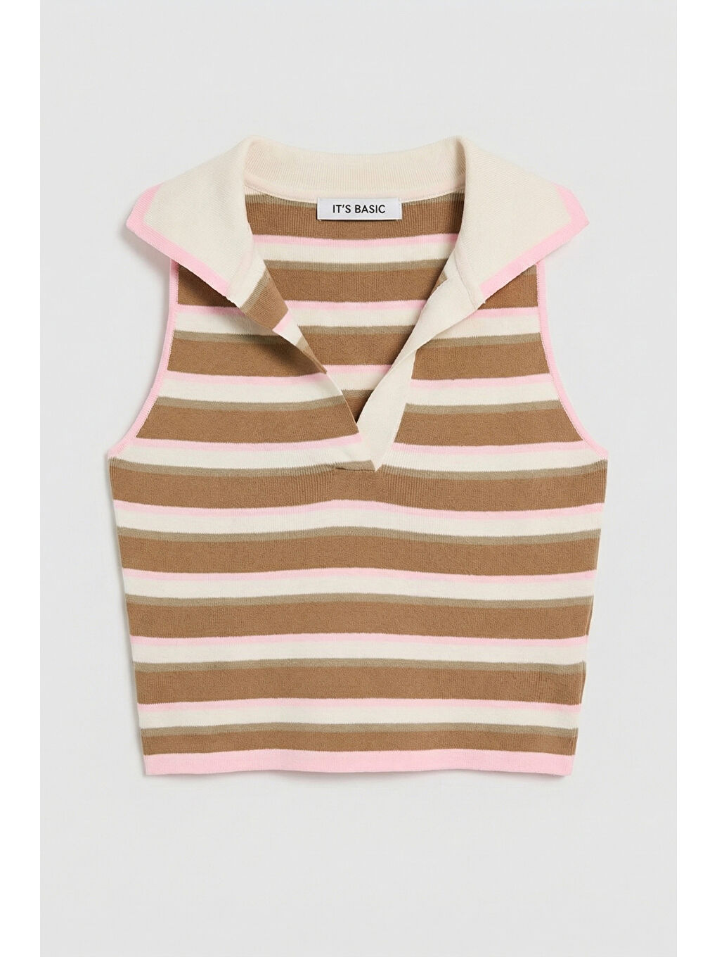 Kahverengi Kadın Kahve Bej s6-98 Crop Fit Polo Yaka İnce Yazlık Triko Body-2