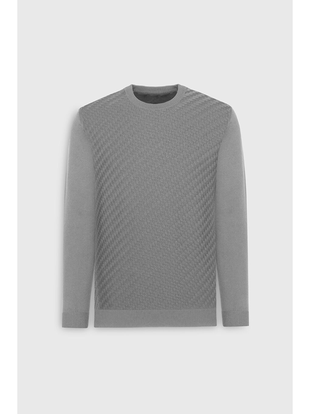 Erkek Gri Melanj Standart Fit Normal Kesim Bisiklet Yaka Armürlü Triko Kazak-5