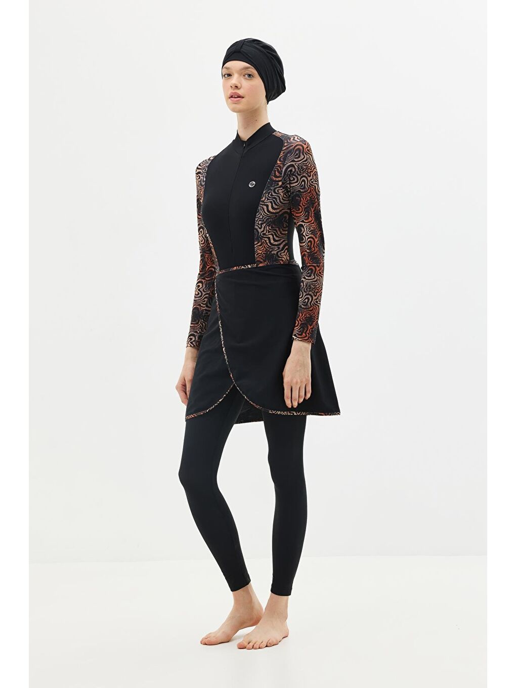 Kahverengi Etekli Taytlı Tam Kapalı Tesettür Mayo C13059 Leopar-9