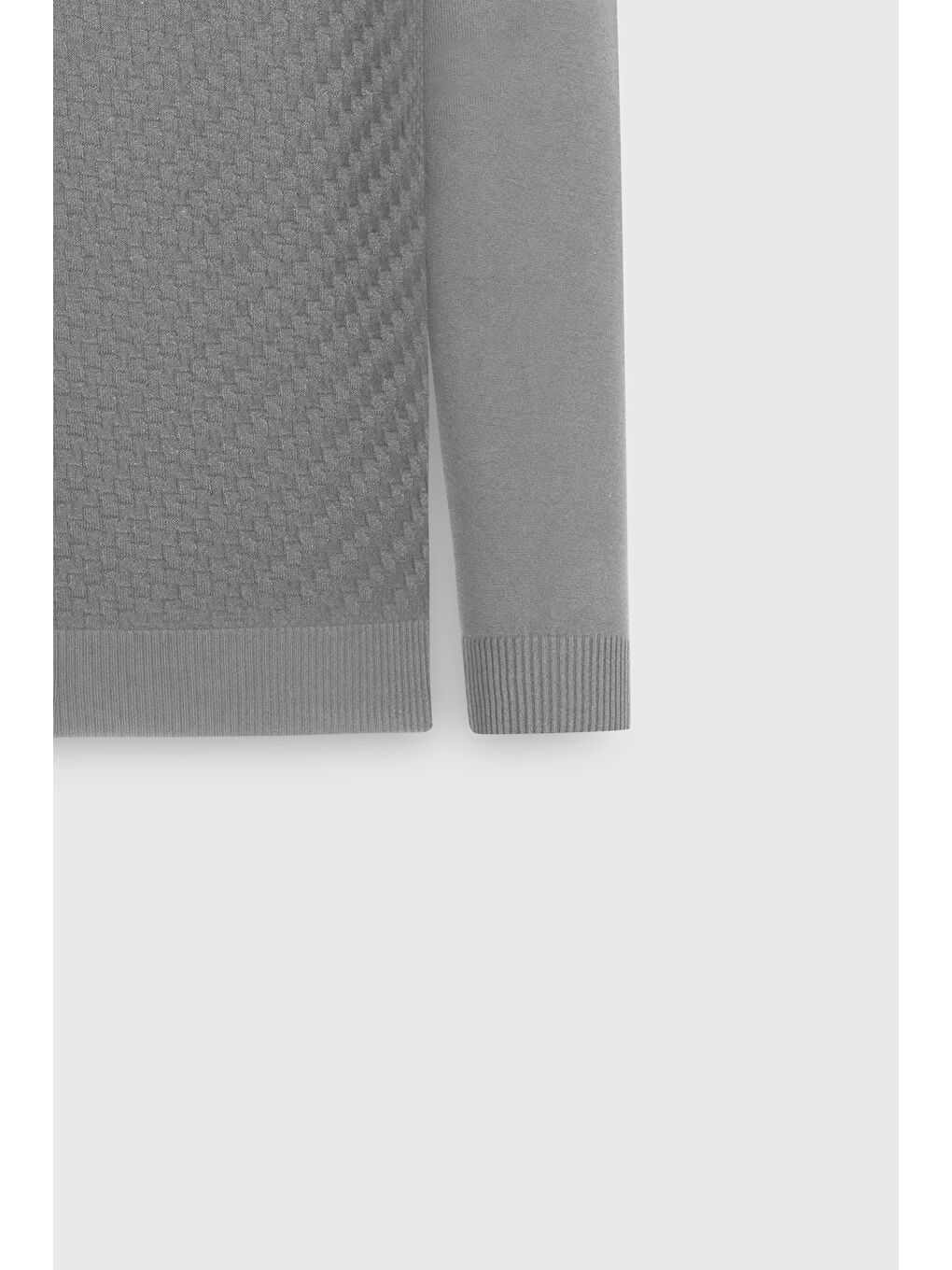 Erkek Gri Melanj Standart Fit Normal Kesim Bisiklet Yaka Armürlü Triko Kazak-7