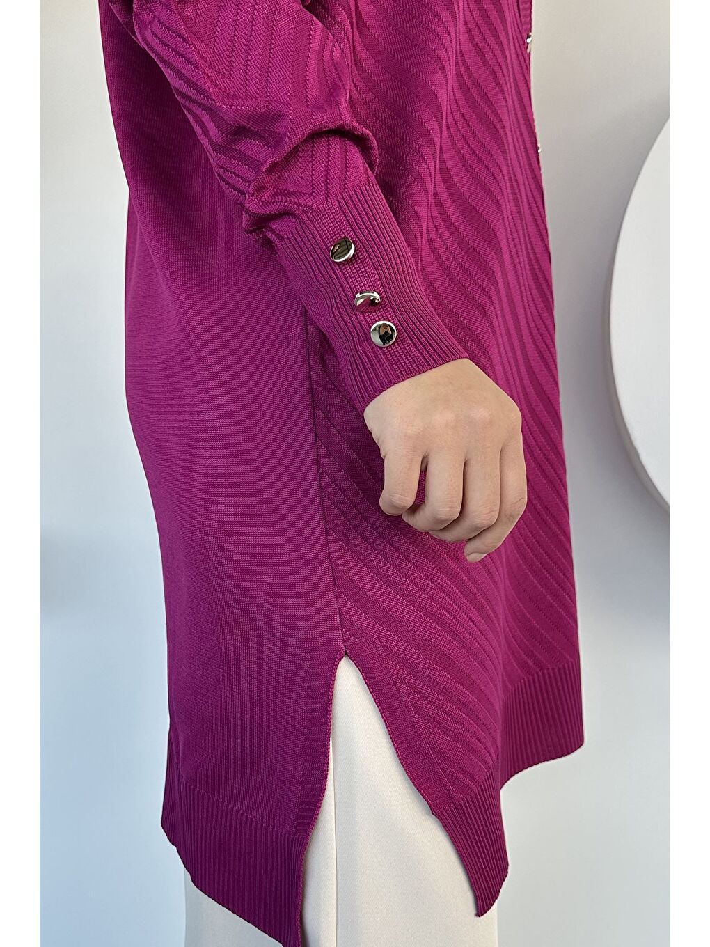 Mürdüm Desenli Ön Düğmeli Tesettür Triko Hırka (m-l-xl Uyumludur)-4