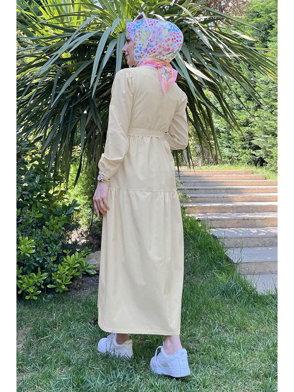 Bisiklet Yaka Kadın Bej Elbise - 11599-4