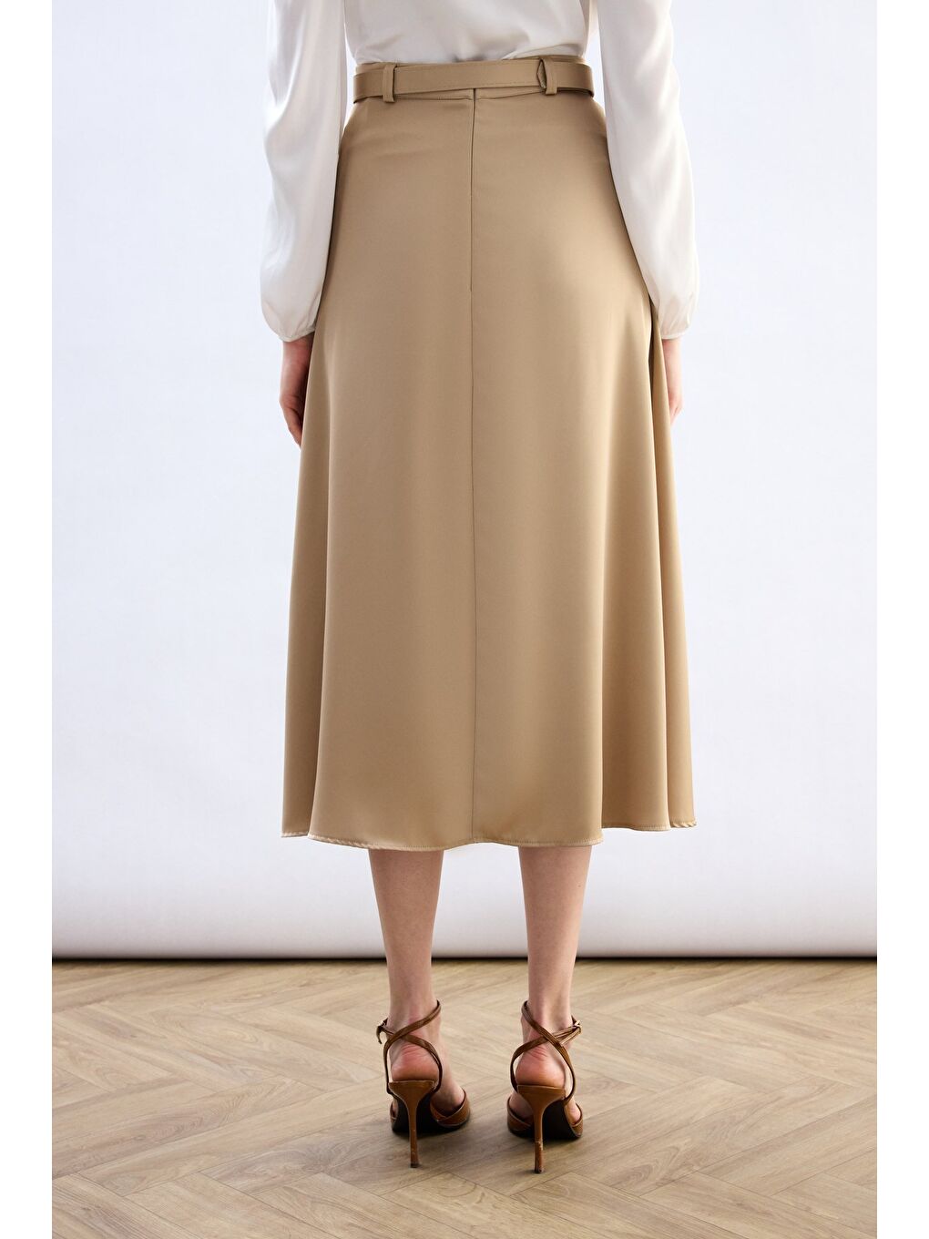 Kahverengi Kemerli Saten Etek - Camel-6