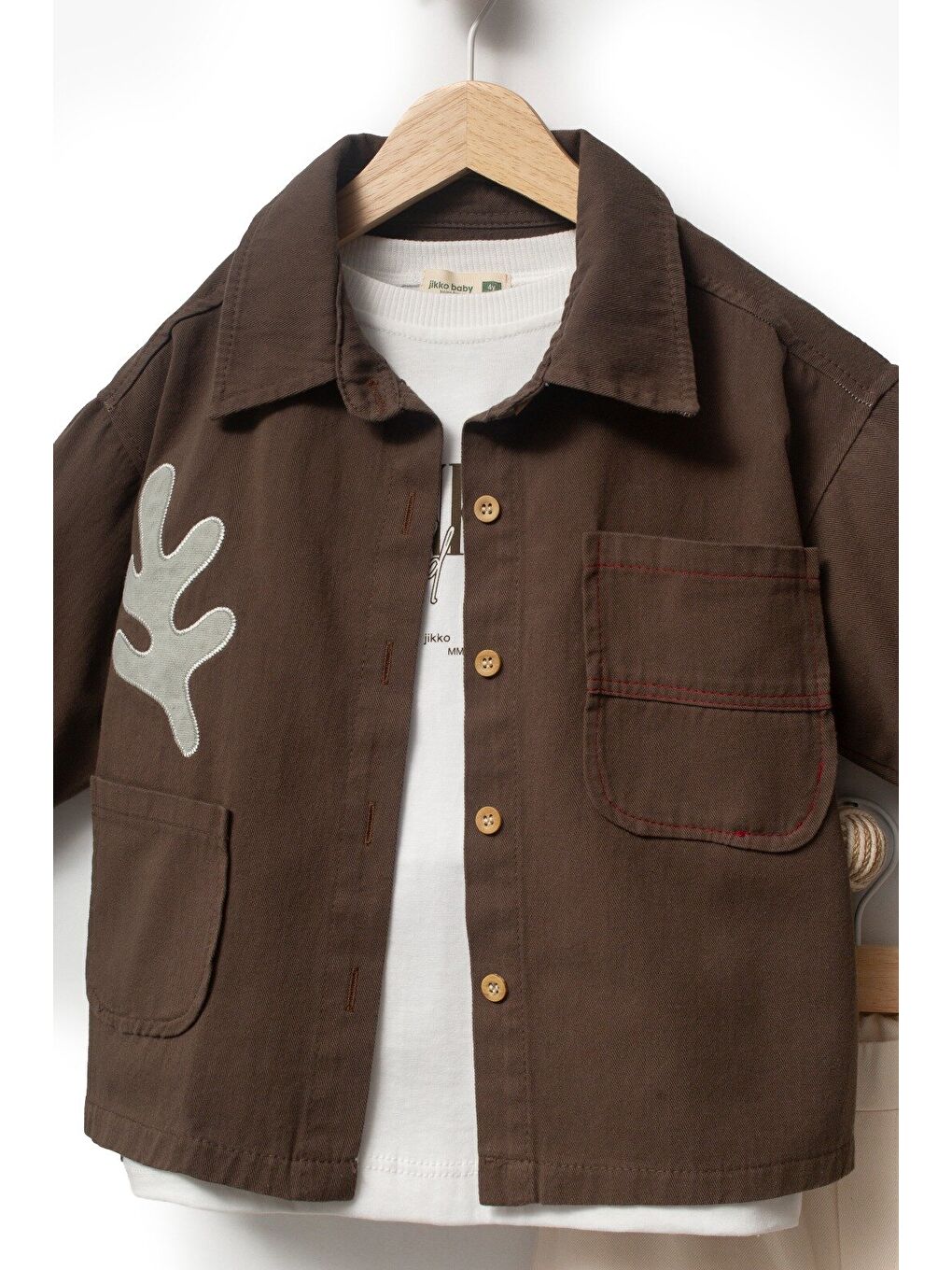 Kahverengi Bayramlık Nakış Detaylı Ceketli 3'lü Erkek Çocuk Takımı 9095-1