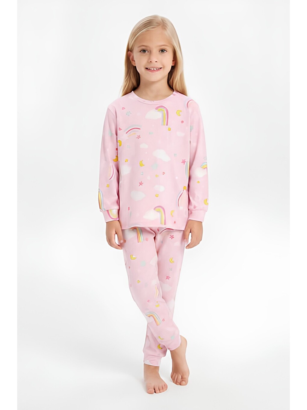 Pembe %100 Pamuk Ve Baskılı Kız Çocuk Pijama Takımı 3-8 Yaş 12740ıs
