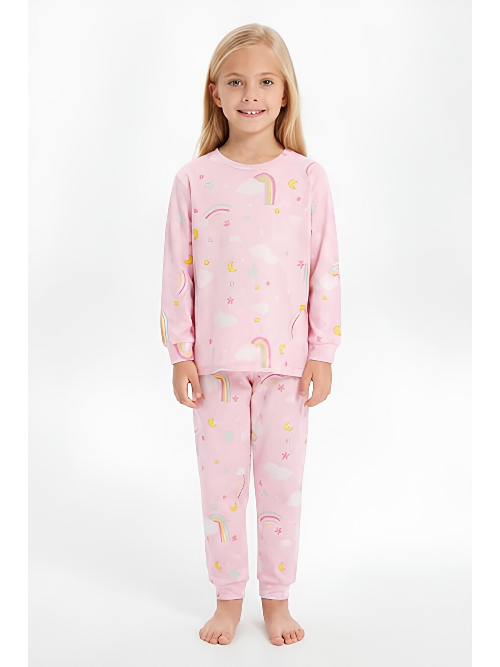 Pembe %100 Pamuk Ve Baskılı Kız Çocuk Pijama Takımı 3-8 Yaş 12740ıs-1
