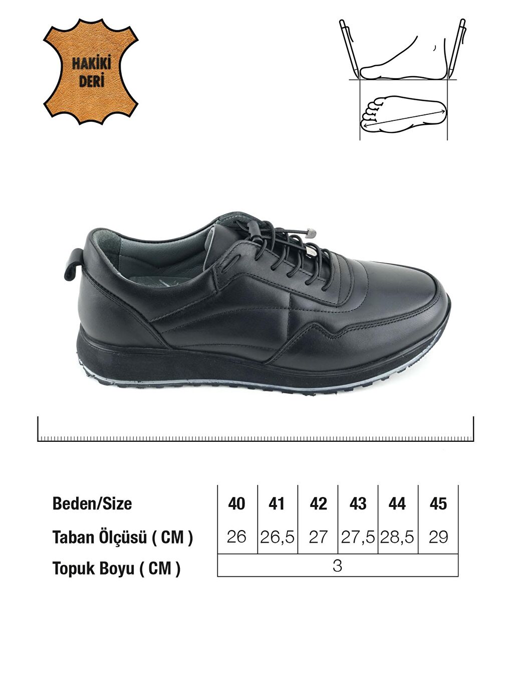 Siyah Erkek İç Dış Hakiki Deri Ortopedik Rahat Taban Bağcıklı Ayarlanabilir Günlük Spor Ayakkabı-1