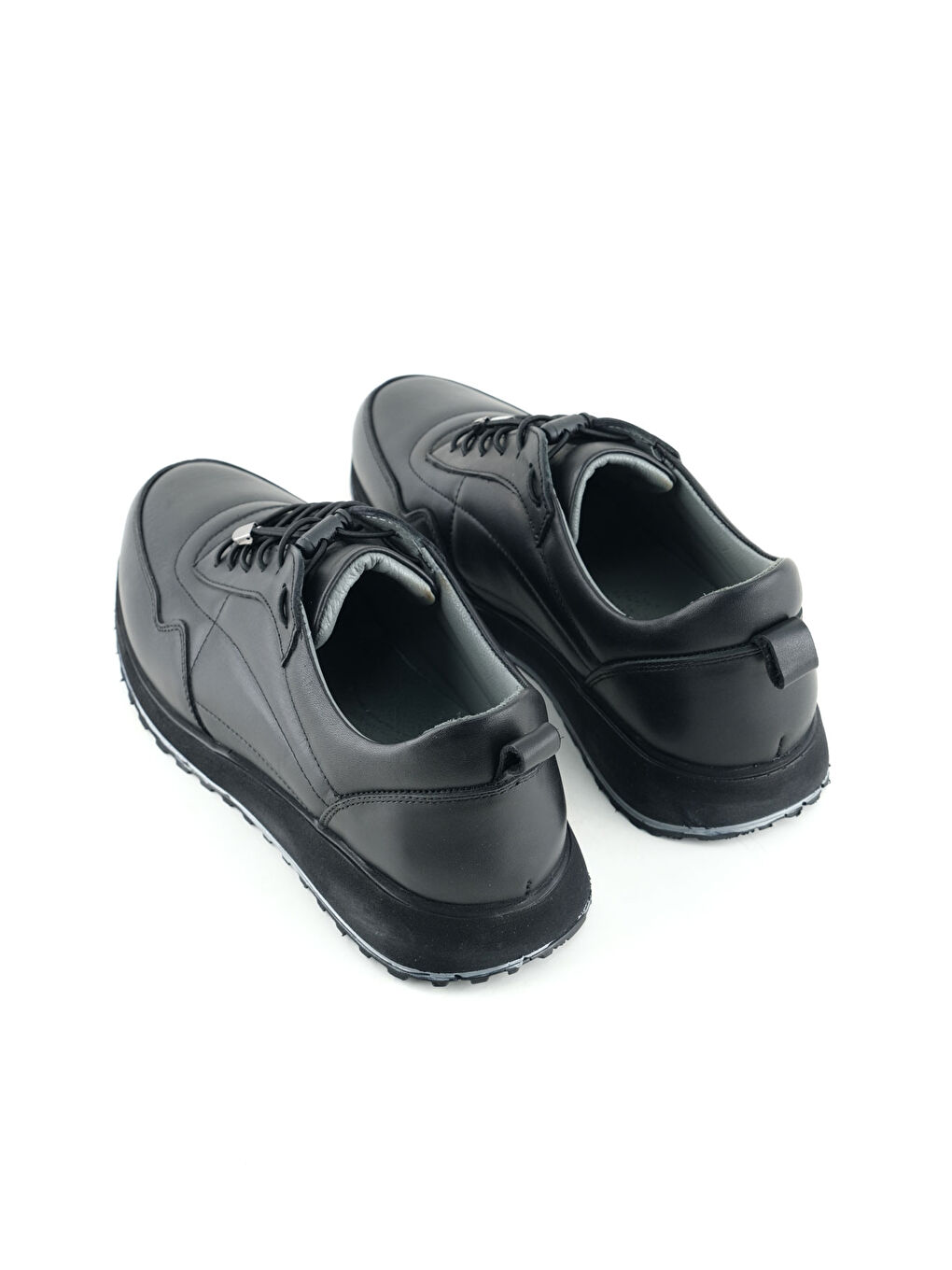 Siyah Erkek İç Dış Hakiki Deri Ortopedik Rahat Taban Bağcıklı Ayarlanabilir Günlük Spor Ayakkabı-3