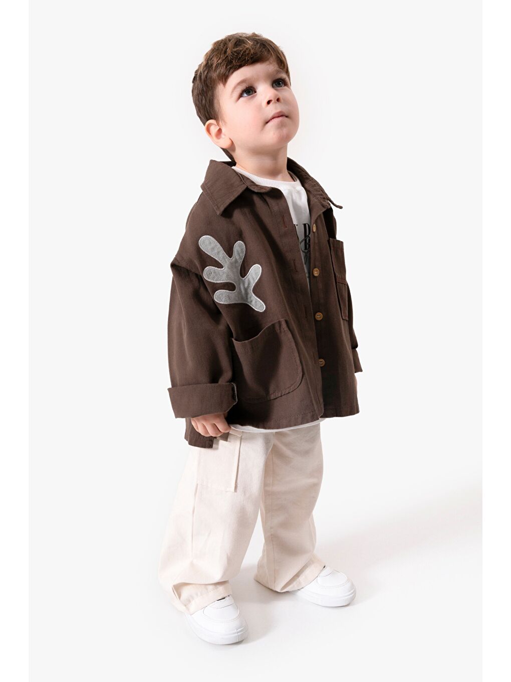 Kahverengi Bayramlık Nakış Detaylı Ceketli 3'lü Erkek Çocuk Takımı 9095-4