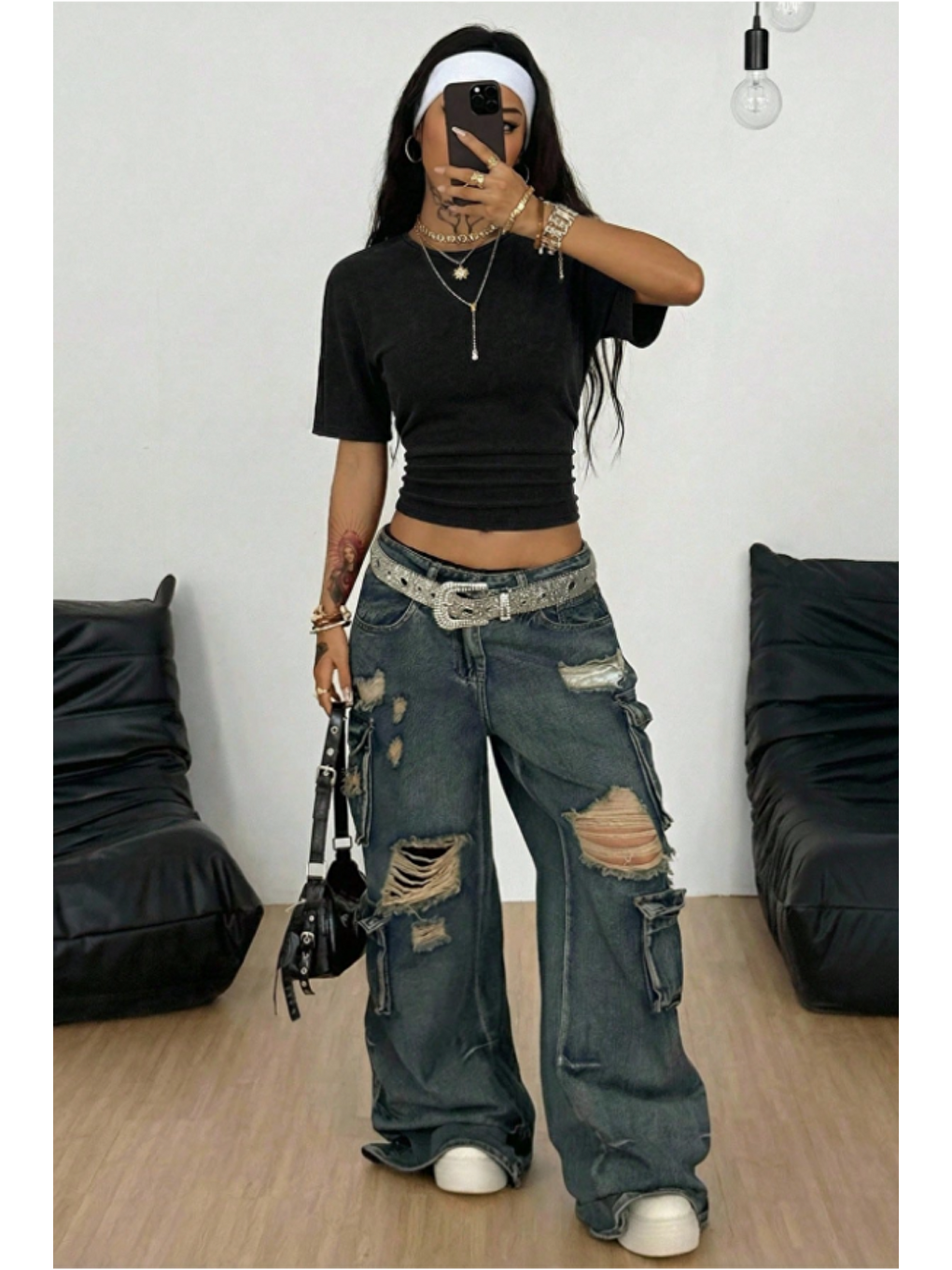 Kadın Siyah-Lacivert Kısa Kollu Crop Tişört – Bisiklet Yaka, Slim Fit, Günlük & Basic T-Shirt-3