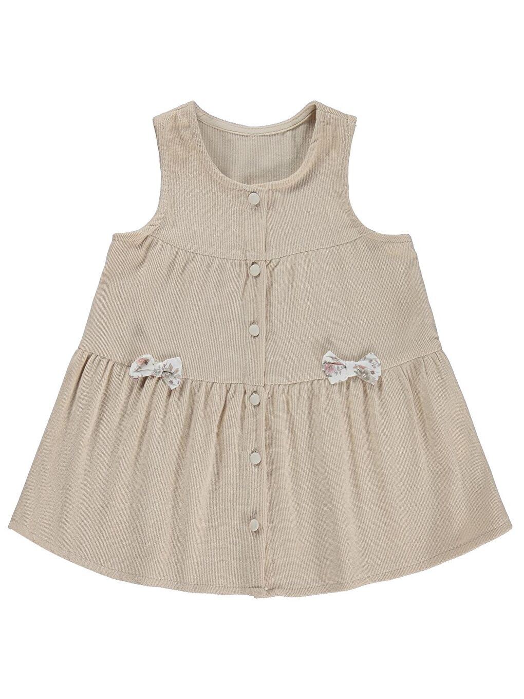 Girls Önü Düğmeli 2-5 Yaş Elbise - Bej-2