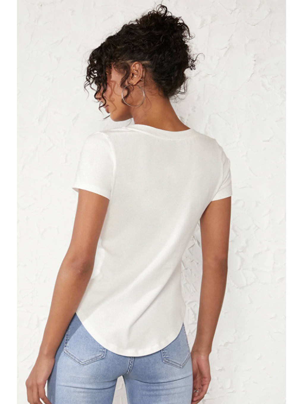 Kadın V Yaka Beyaz Basic Tişört | Pamuklu Kısa Kollu Günlük T-Shir-4