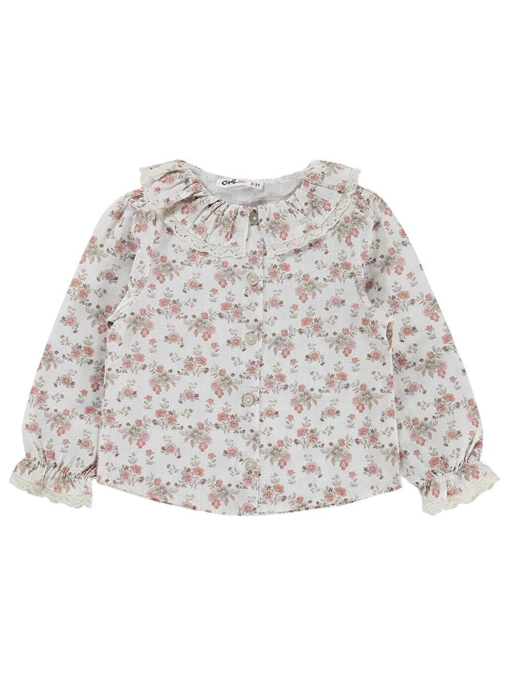 Girls Önü Düğmeli 2-5 Yaş Elbise - Bej-3