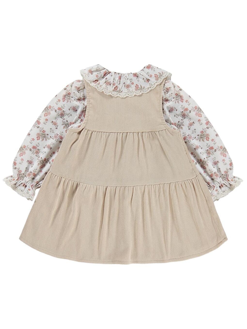 Girls Önü Düğmeli 2-5 Yaş Elbise - Bej-4