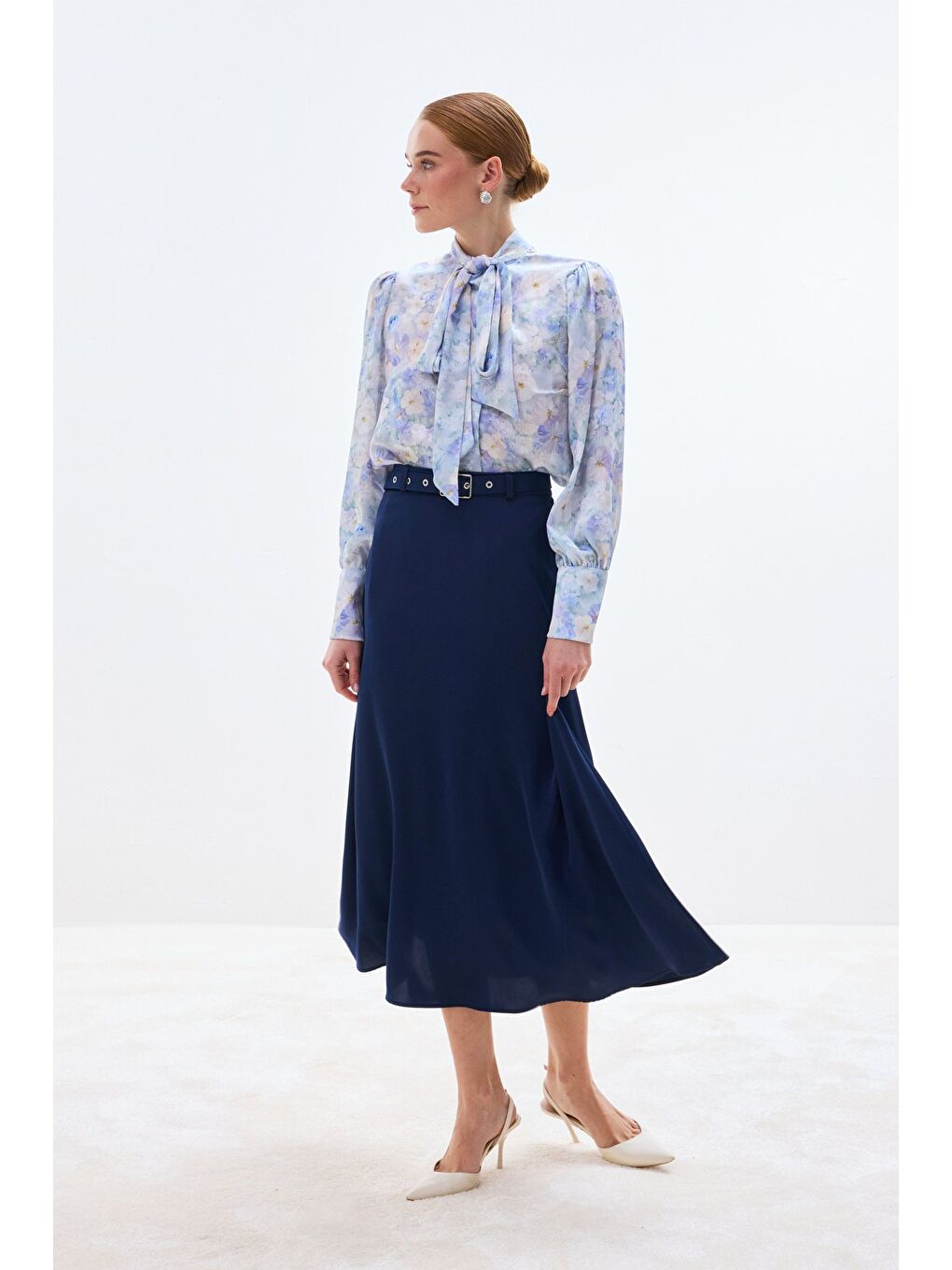 Kemerli Saten Etek - Lacivert-1