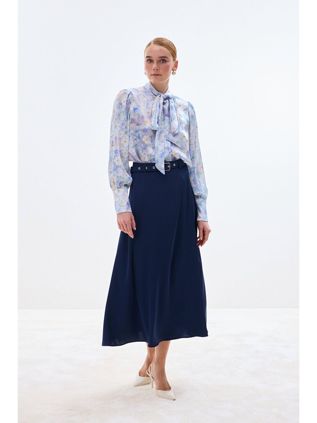 Kemerli Saten Etek - Lacivert-2