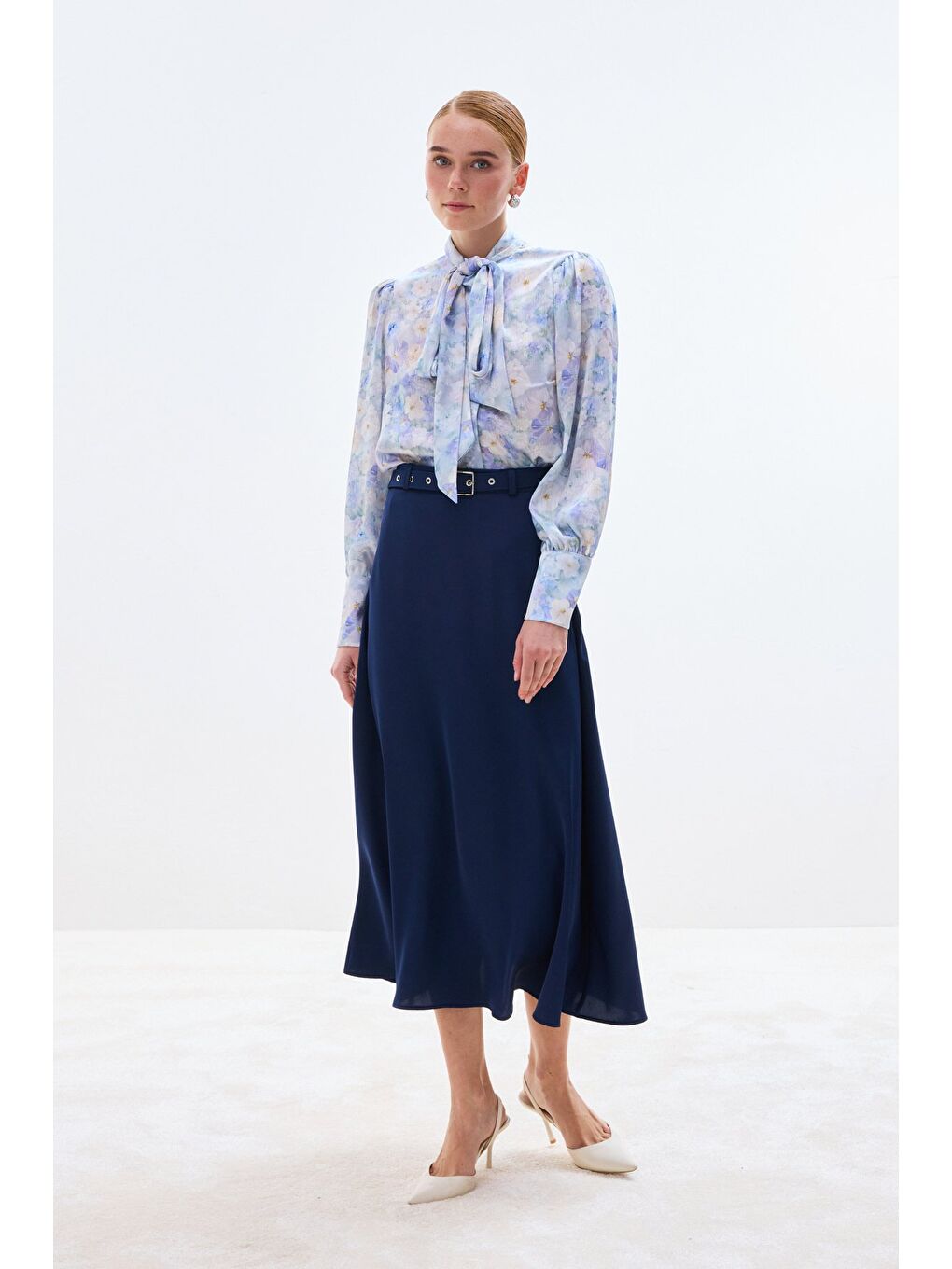 Kemerli Saten Etek - Lacivert-3