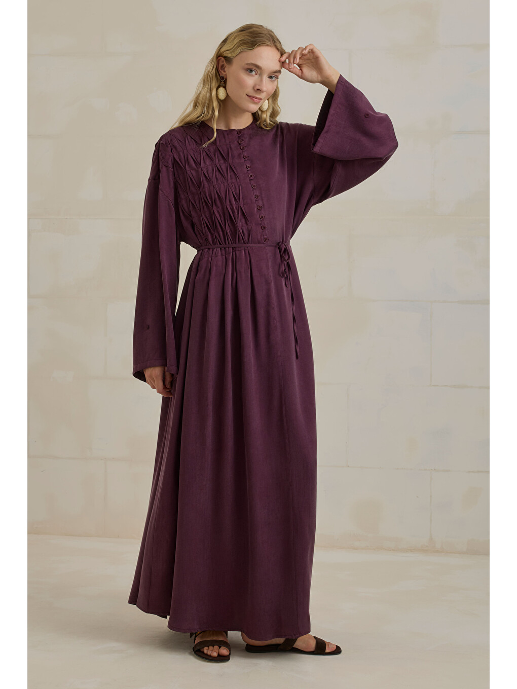 Nervür Motifli Liyosel Abaya Bordo