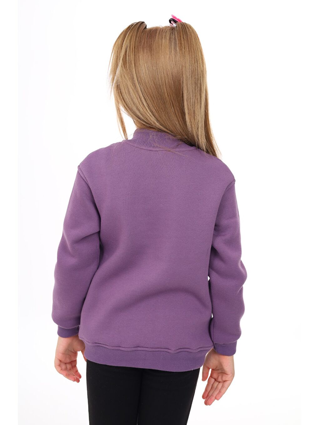 Mor Kız Çocuk Nakışlı Fermuarlı Sweatshirt-1