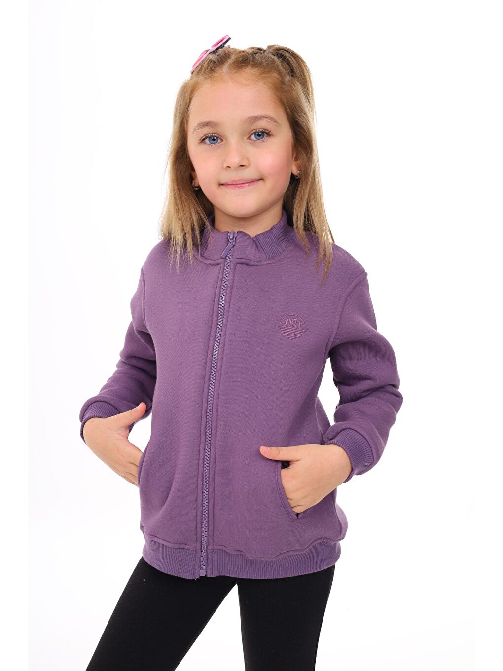 Mor Kız Çocuk Nakışlı Fermuarlı Sweatshirt-2