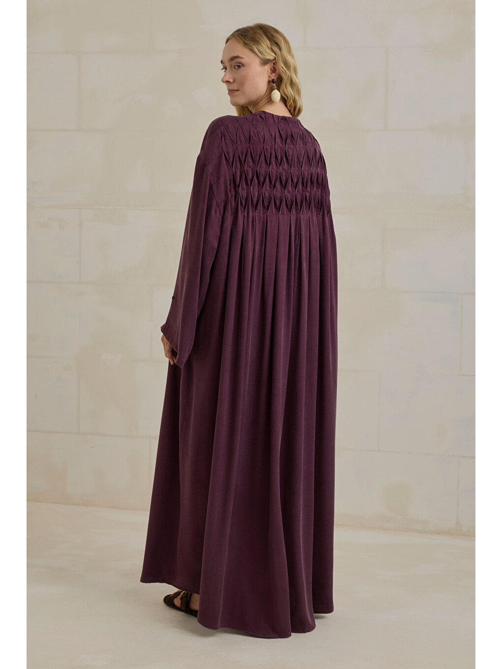 Nervür Motifli Liyosel Abaya Bordo-2