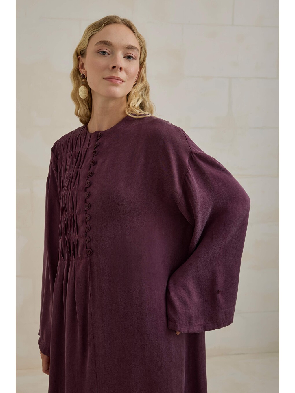 Nervür Motifli Liyosel Abaya Bordo-3