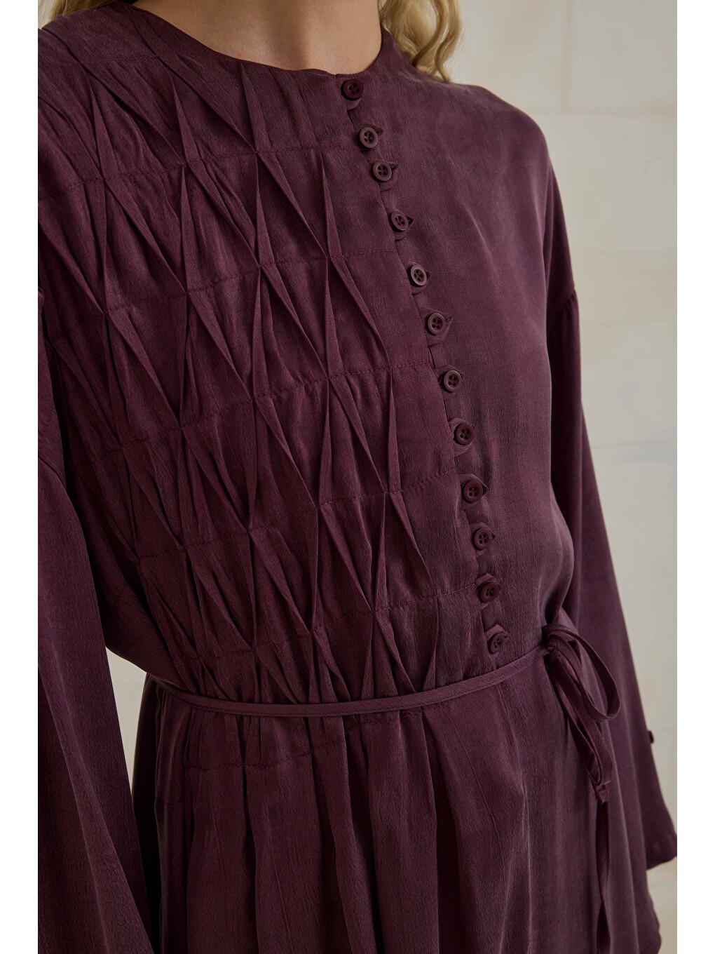 Nervür Motifli Liyosel Abaya Bordo-4