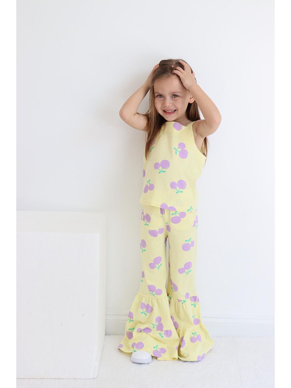 Sarı Kız Çocuk Kolsuz İspanyol PAça  Yazlık Basic Takım 2-5 yaş-1