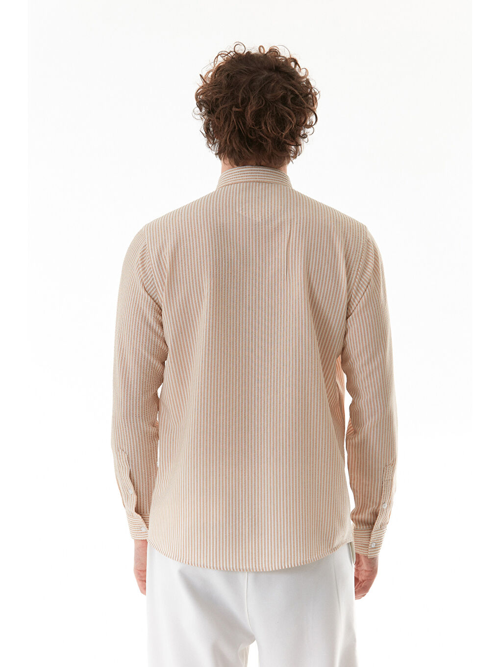 Bej Çizgili Gofre Kumaş Gömlek-3
