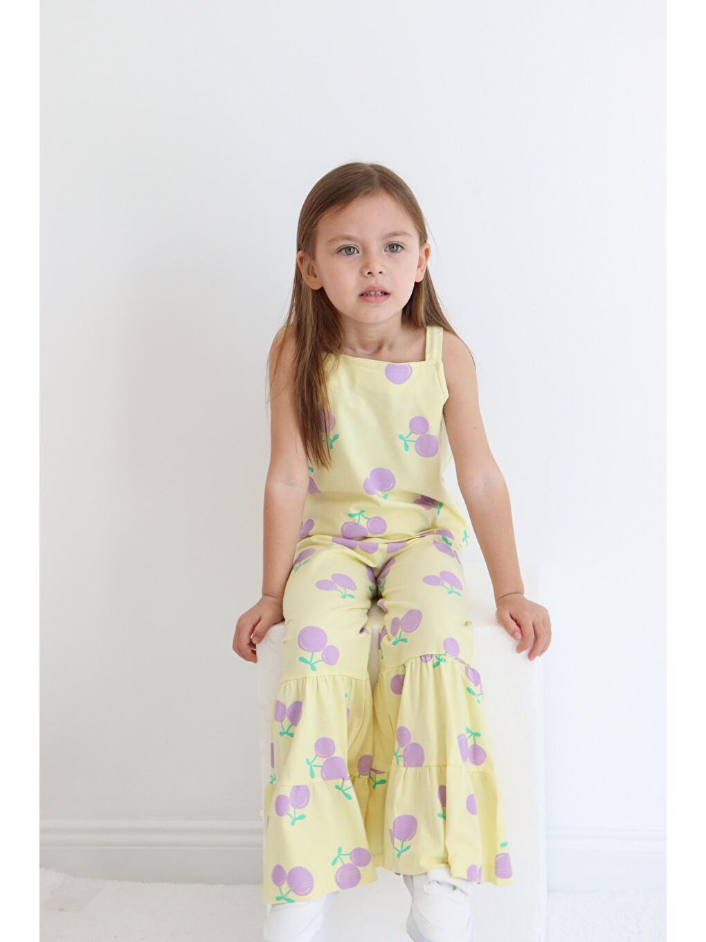 Sarı Kız Çocuk Kolsuz İspanyol PAça  Yazlık Basic Takım 2-5 yaş-2