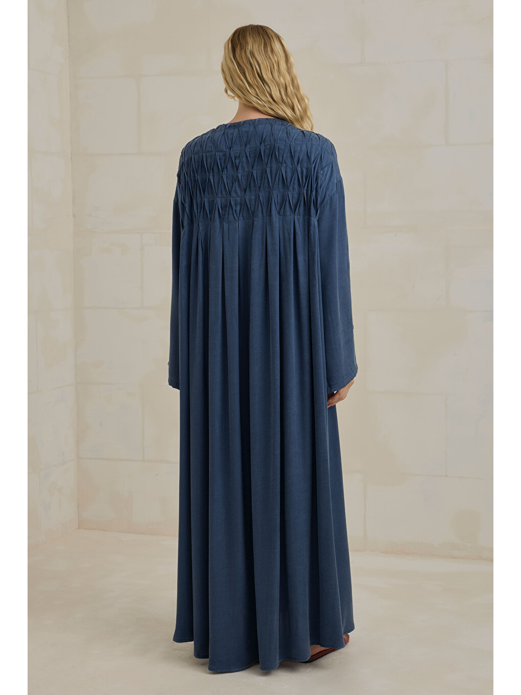 Lacivert Nervür Motifli Liyosel Abaya Jean Mavi-3