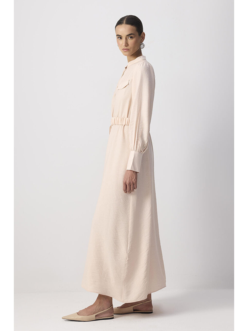 Pembe Kemerli Viskon Elbise-1