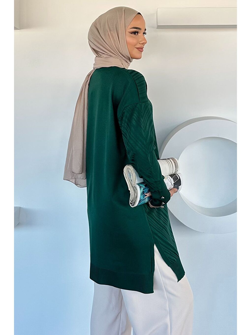 Yeşil Desenli Ön Düğmeli Tesettür Triko Hırka (m-l-xl Uyumludur)-5