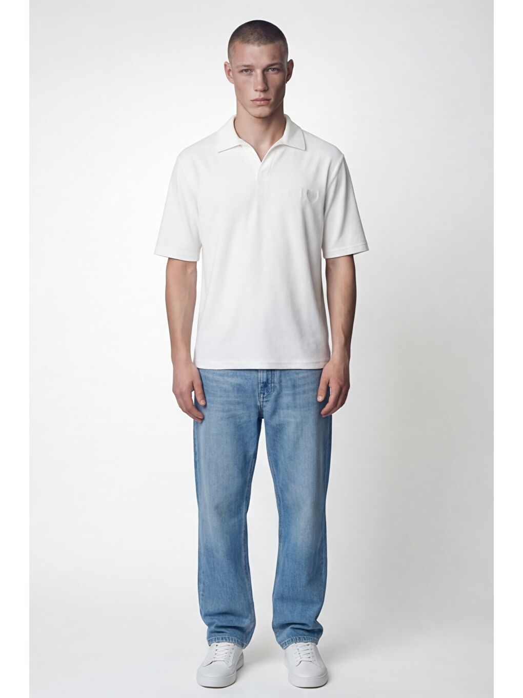 Beyaz Polo Yaka Havlu T-Shirt-1