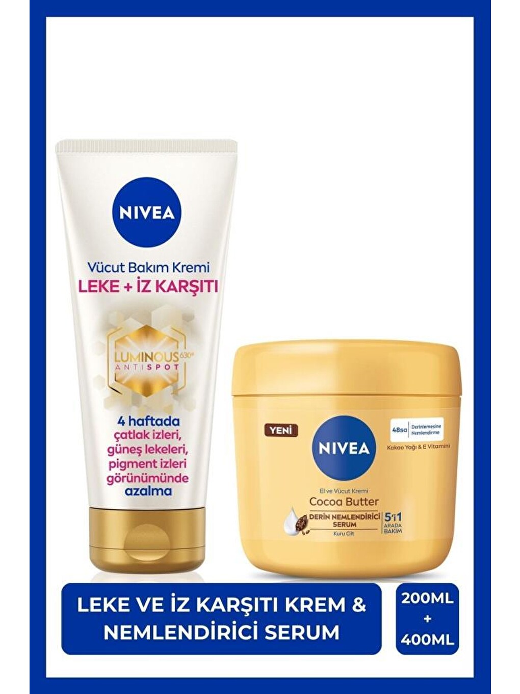 Luminous630 Leke Karşıtı Vücut Bakım Kremi 200ml Ve Cocoa Butter Nemlendirici Krem 400ml