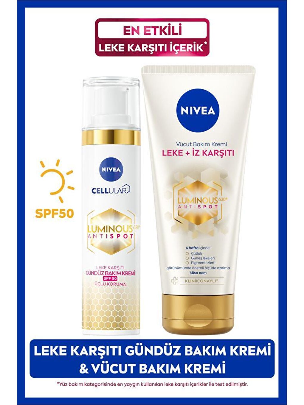 NIVEA Luminous630 Leke Karşıtı Gündüz Yüz Kremi 40ml, Luminous630 Leke İz Karşıtı Vücut Bakım Kremi 200ml