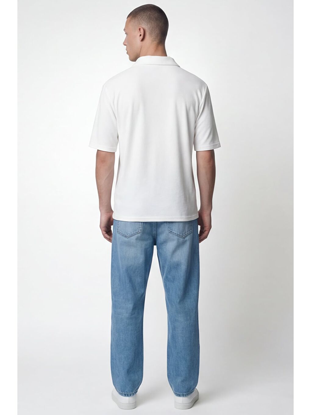 Beyaz Polo Yaka Havlu T-Shirt-3