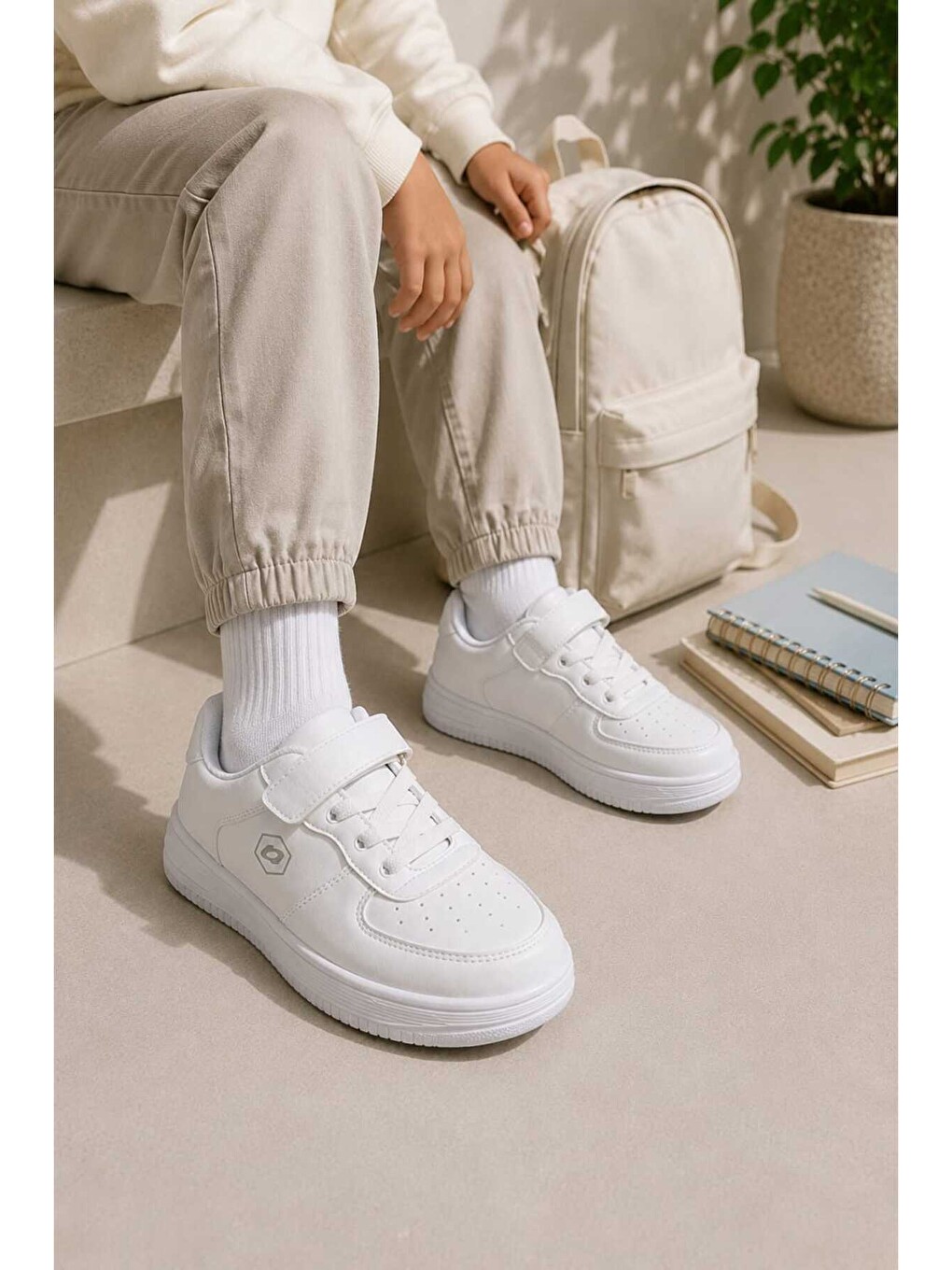 Beyaz Unisex Çocuk Cırt Cırtlı, Konforlu, Hafif, Modern Tasarım, Günlük Sneaker Spor Ayakkabı-1