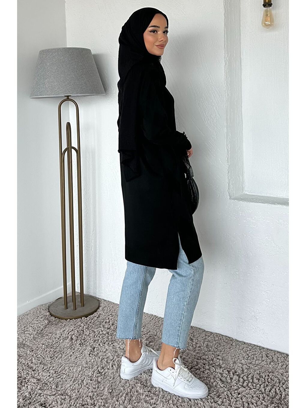 Siyah Ön Düğmeli Desenli Tesettür Triko Hırka (m-l-xl Uyumludur)-6