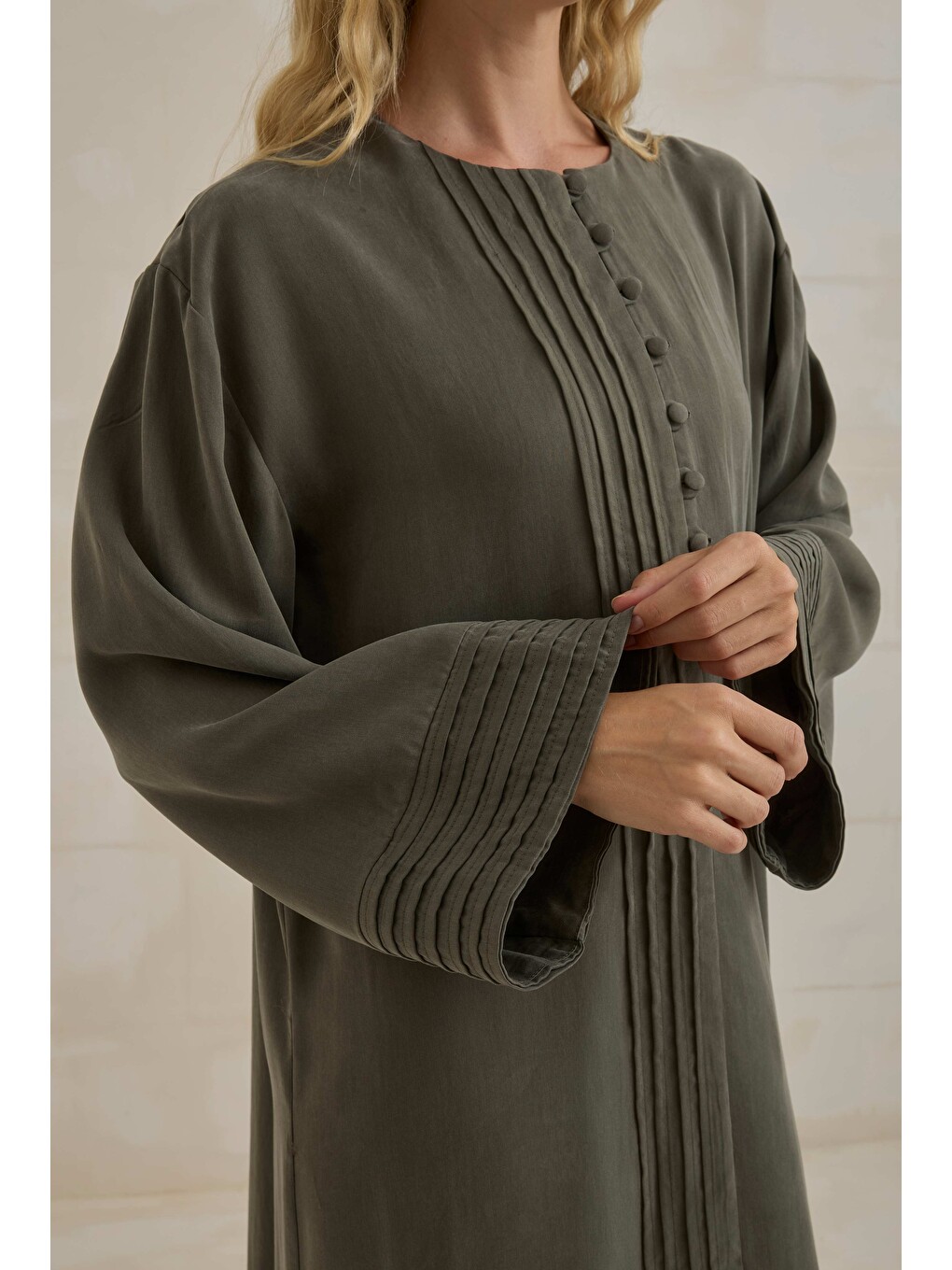 Nervürlü Liyosel Abaya Haki-1
