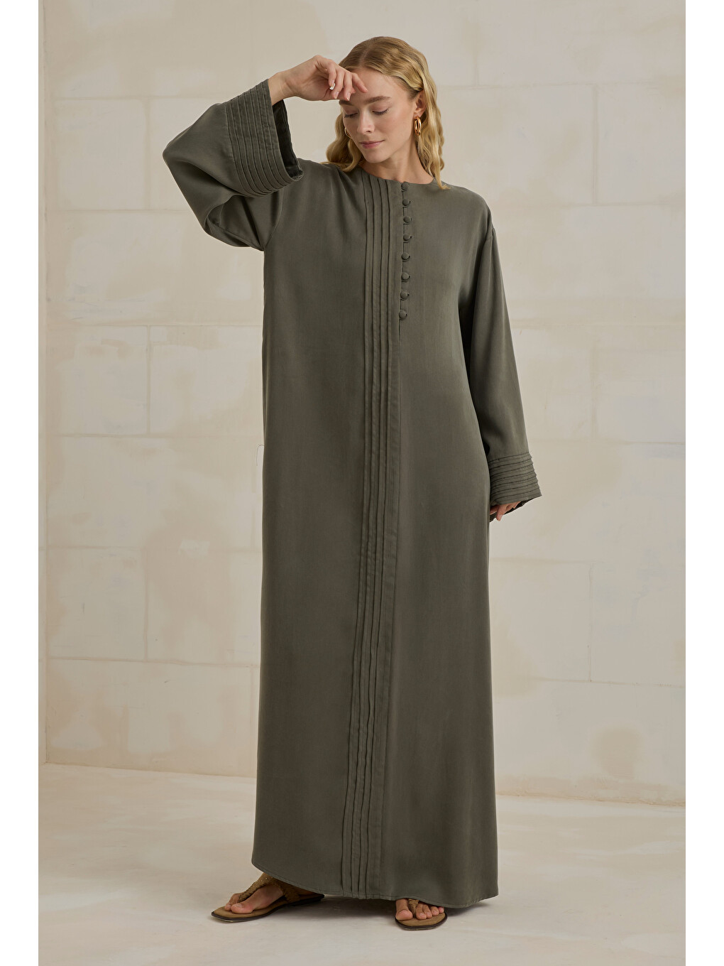 Nervürlü Liyosel Abaya Haki-2