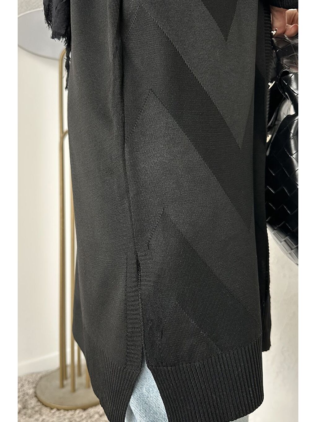 Siyah Ön Düğmeli Desenli Tesettür Triko Hırka (m-l-xl Uyumludur)-8