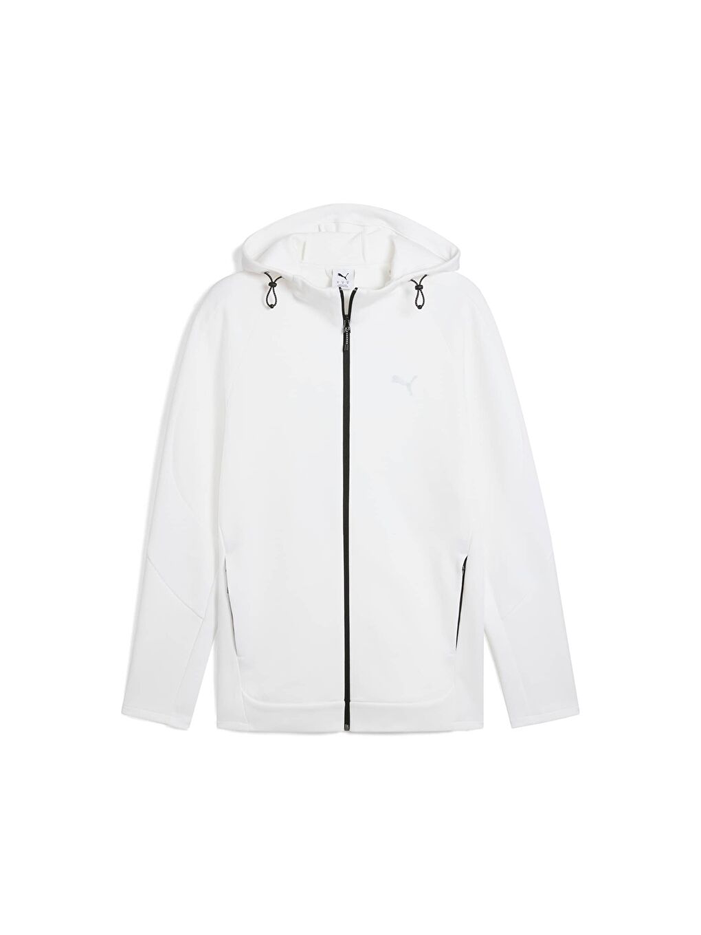 Beyaz EVOSTRIPE Erkek Tam Fermuarlı Kapüşonlu Sweatshirt