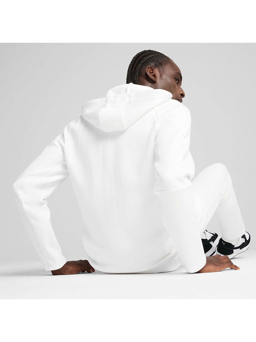 Beyaz EVOSTRIPE Erkek Tam Fermuarlı Kapüşonlu Sweatshirt-2