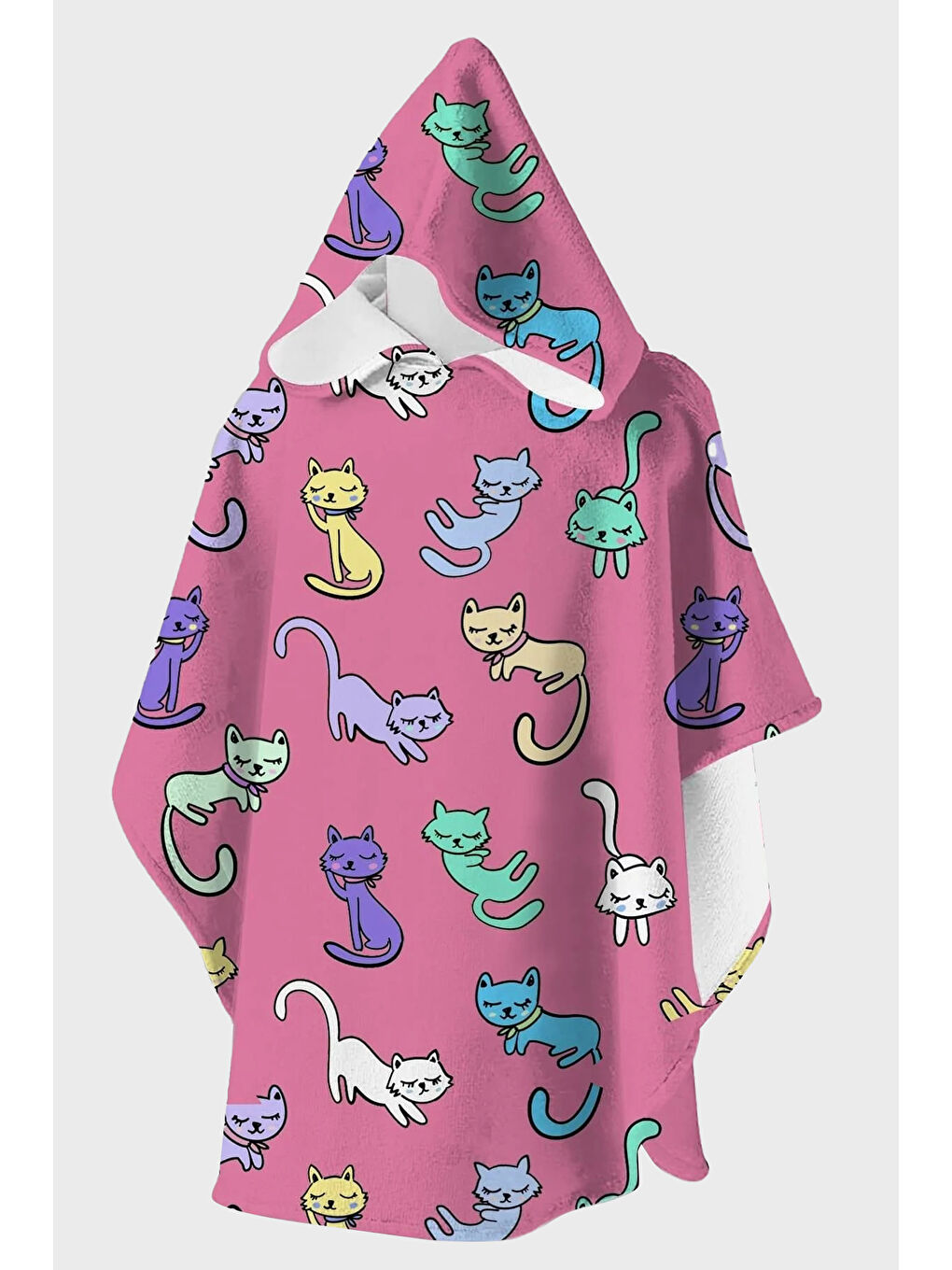 Pembe Kitties Kedi Baskılı Pamuklu Kapüşonlu Uv Korumalı Havlu Panço SP2511000001